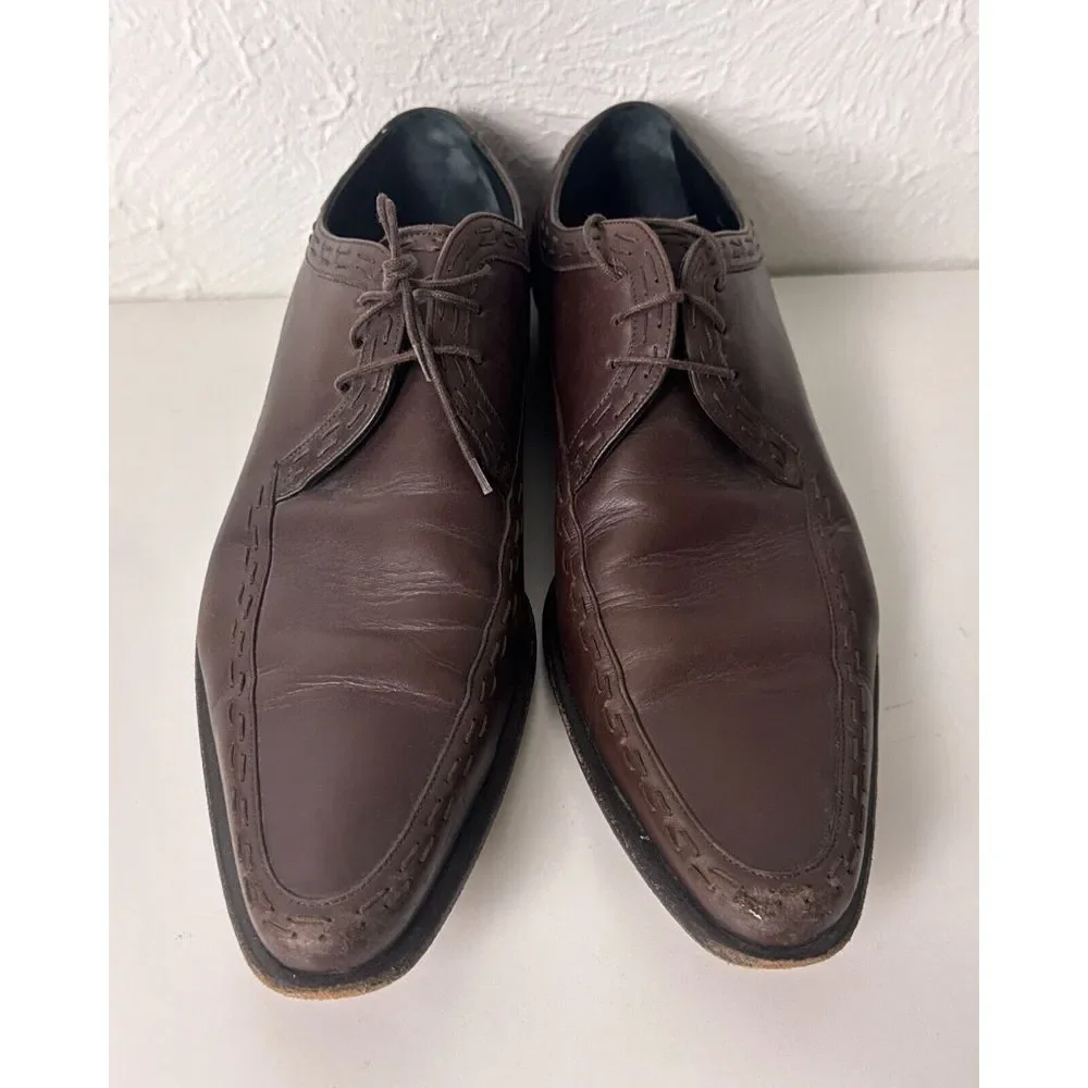 Dolce & Gabbana Brown Leather Apron Toe Derby Dress‎ Shoes Mens 9.5 Italy
